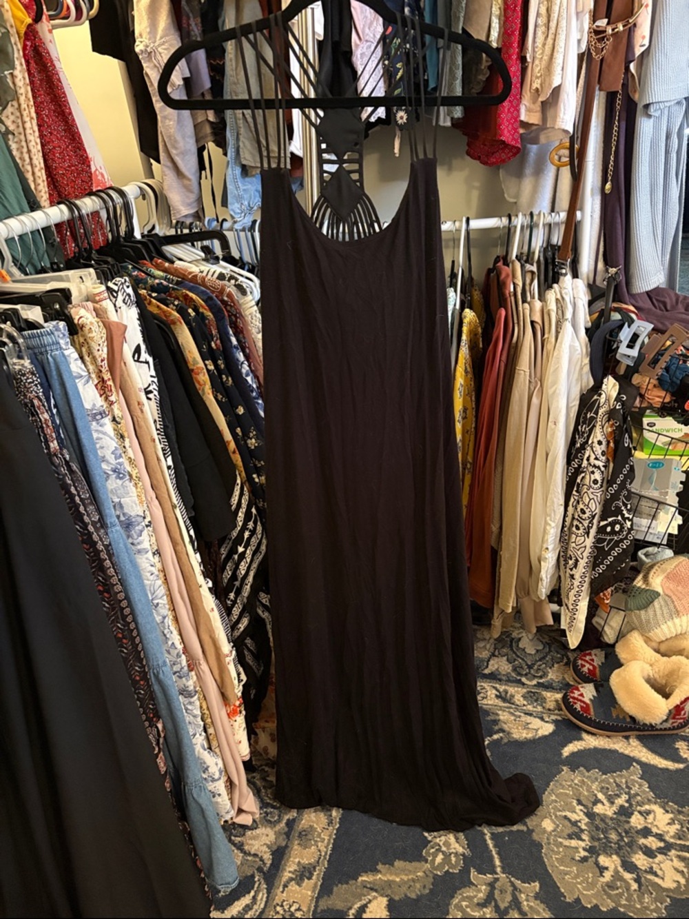 Nicole Miller Black Strappy-Back Maxi Dress